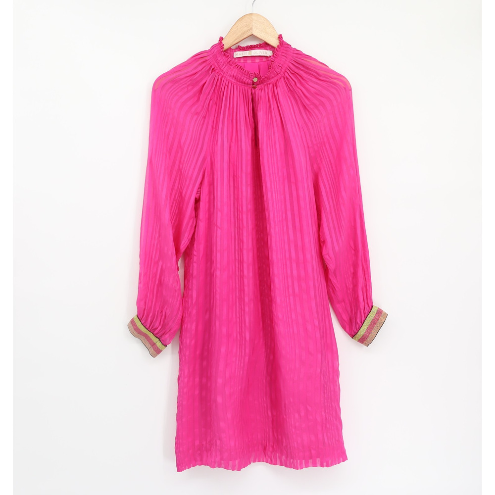 Marie Oliver Women's Arden Silk Dress Electric Pink Metallic Cuffs Sz M